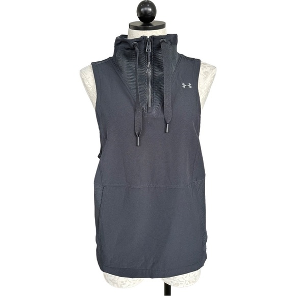 Under Armor New Media Woven Vest 1/4 Zip Kangaroo Pocket Mesh Woven Back Size XS - Picture 16 of 16